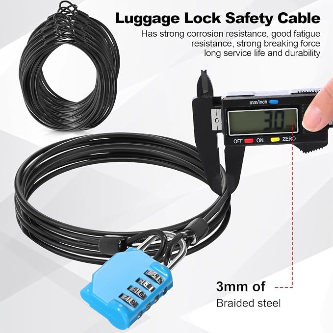 12 Pack Security Cable Luggage Lock with Loops 7 ft 3mm Braided Steel Coated Bike Cable Wire Double Loop Anti Theft Safety for U Lock, Padlock and Disc(Black) - Image 3