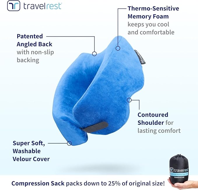 TRAVELREST Nest Neck Pillow Travel Essentials - Memory Foam Support - Blue | Breathable, Compact, Soft and Comfortable Design, Head & Shoulder Support For Long Flight Travel, Lightweight Washable Cover - Image 6