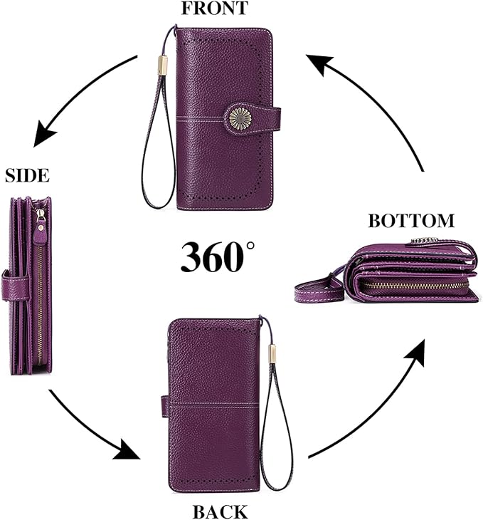 SENDEFN Wallets for Women Leather Credit Card Holder with RFID Blocking Large Capacity Wristlet | with RFID Blocking - Image 4