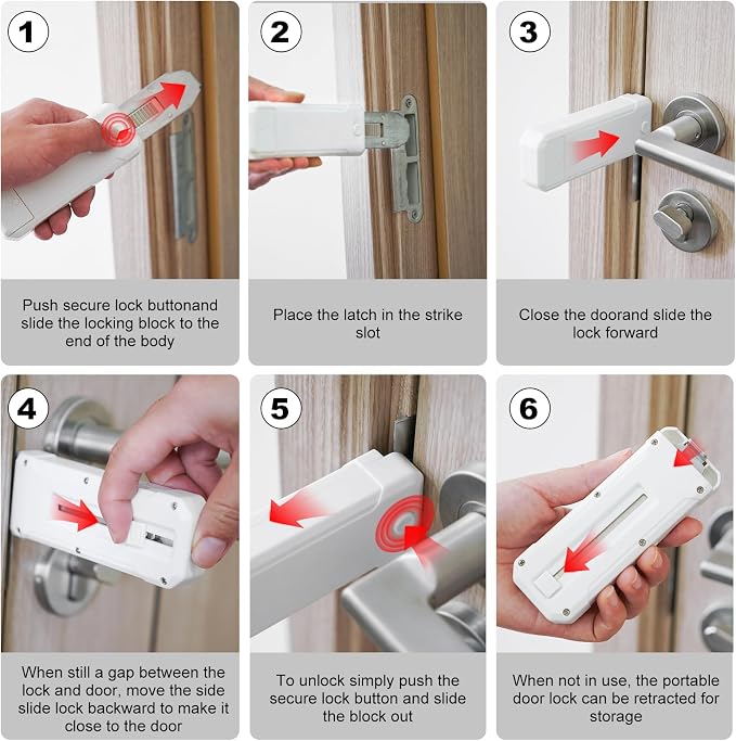 Portable Door Lock for Travel Security Blocklock Hotel Door Locks Extension | Anti-Theft Tough Durable Home Apartment School Dormitories Private Rooms Bathrooms Bedrooms - Image 6