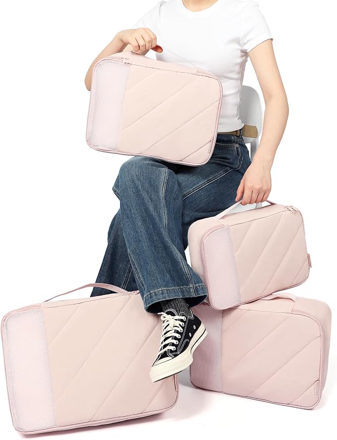NISHEL 6 Set Packing Cubes for Travel | Luggage Organizer Bags with Shoe Bag, Lightweight, Durable Space Saver Bags Travel Essentials, Pink - Image 3