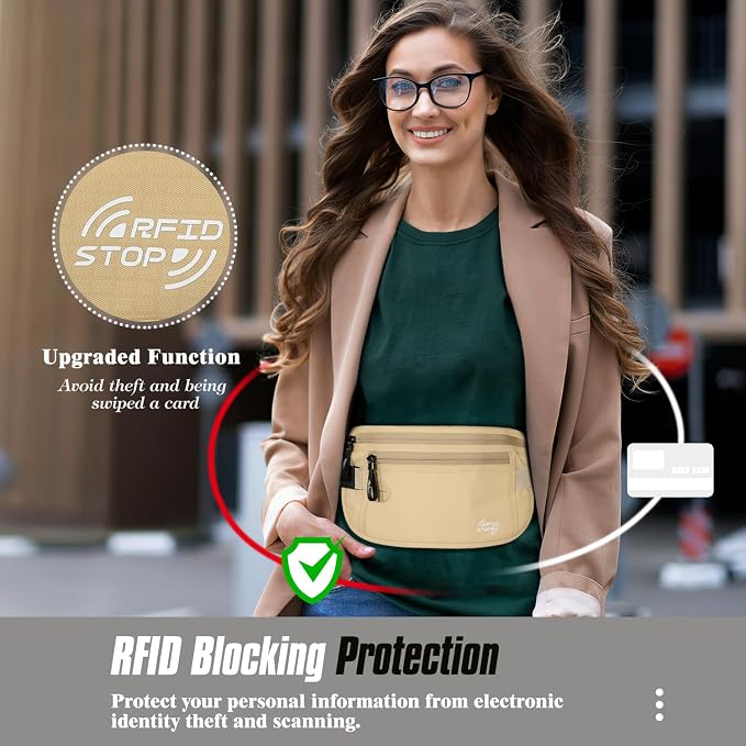 MoKo Travel Money Belt, RFID Blocking Passport Wallet | Slim RFID-blocking money belt has 3 pockets, water-resistant nylon and an adjustable strap for 28-50 in waists - Image 2