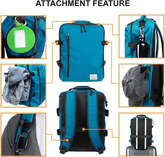 Cabin Hand Luggage Backpack Small Carry-On Daypack Airplane Travel Under-seat for Women Men fits 15.6-inch Laptop, Water Blue - Image 4