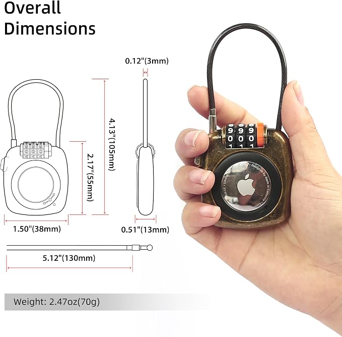 Lockable AirTag Holder with 3-Digit Combination Lock, Metal AirTag Lock Case Compatible with Apple Finder for Luggage, Suitcase Zipper, Backpack, Bag, Bike, Outdoor Gear Travel Tracking - Image 2