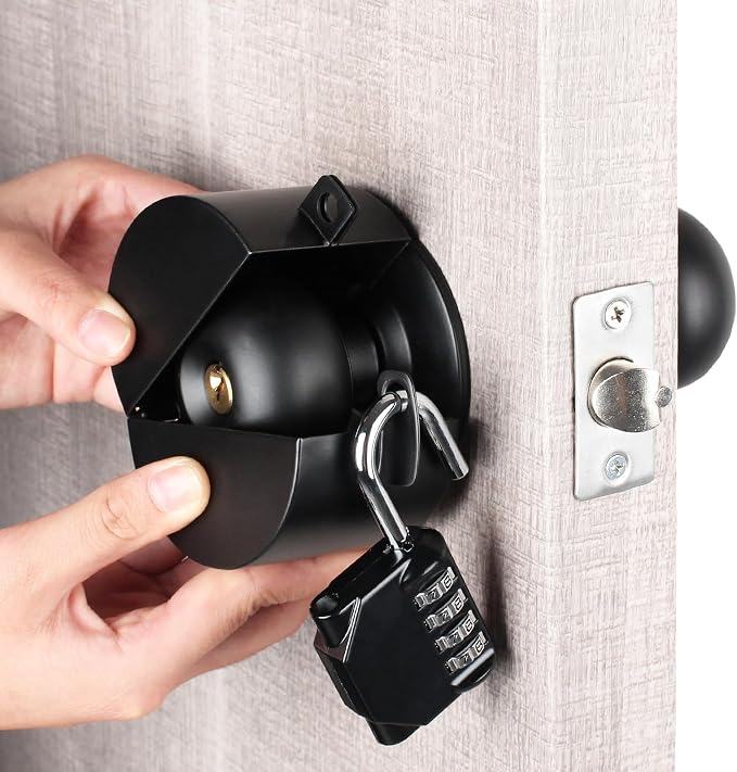 Door Knob Lock Out Device, Metallic Black，Without Drilling(Password Lock) Door Handle Lock,Cover to Disable The Doorknob/Faucet, Prevents Turning of Door Knob and Access to Keyhole，Childproof by TEMEILI