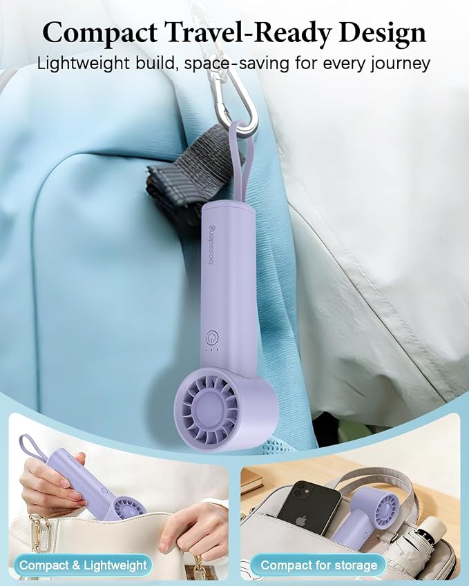 Portable Fan with Power Bank & Flashlight-Purple | 6.5H Max Cooling,USB-C Rechargeable,Mini Fan for Outdoor/Travel/Beach/Concerts/Summer.Gifts for Girl,Women. - Image 6