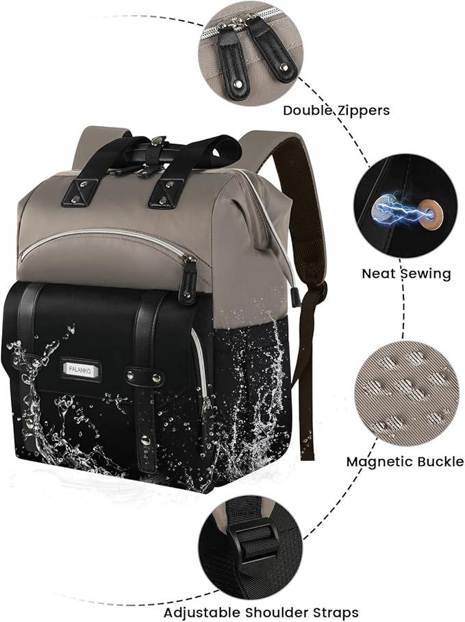 FALANKO Women Laptop Backpack, Doctor Nurse Teacher Work Adult Backpack for 15.6 Inch Laptop with RFID Anti-theft College Business Computer Bookbag Grey Black - Image 4