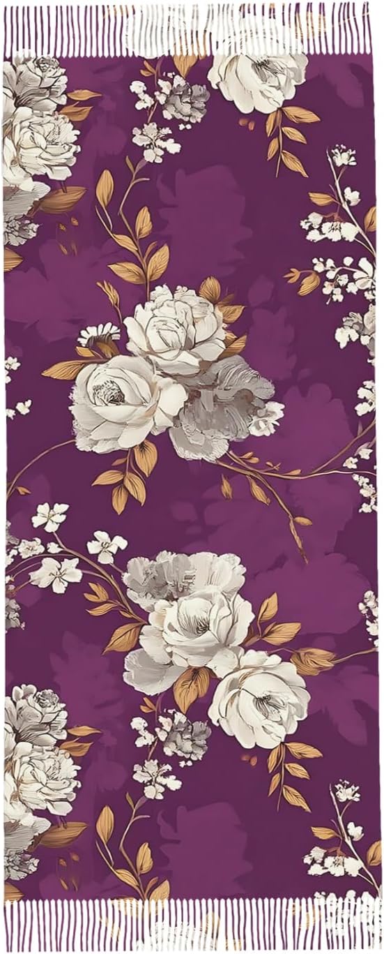 IBILIU Oversize Scarf for Women Floral Flower Purple Prune Color Scarf Tassel Scarves Fall Winter Shawl Wraps - 77.6 x 28.3in - Image 5