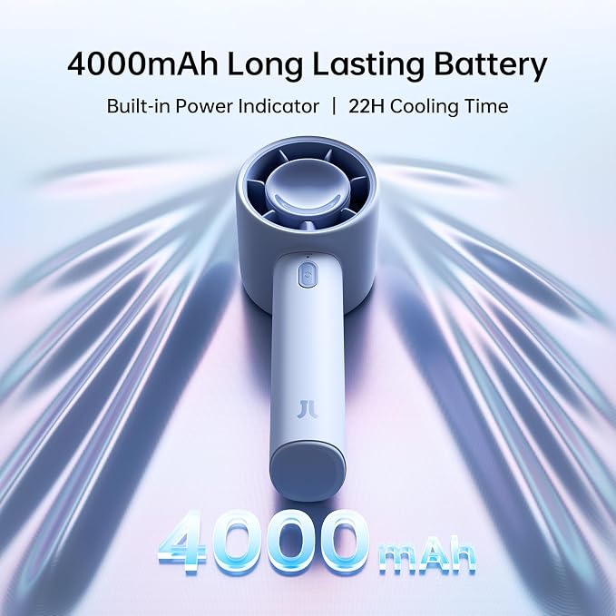 JISULIFE Portable Handheld Fan, 4000mAh Rechargeable, 5-Speed - Blue | Travel Essential for Outdoor, Camping, Beach & Makeup, 22H Runtime, Powerful Airflow, Ultra-Quiet, Gift for Women & Men - Image 3