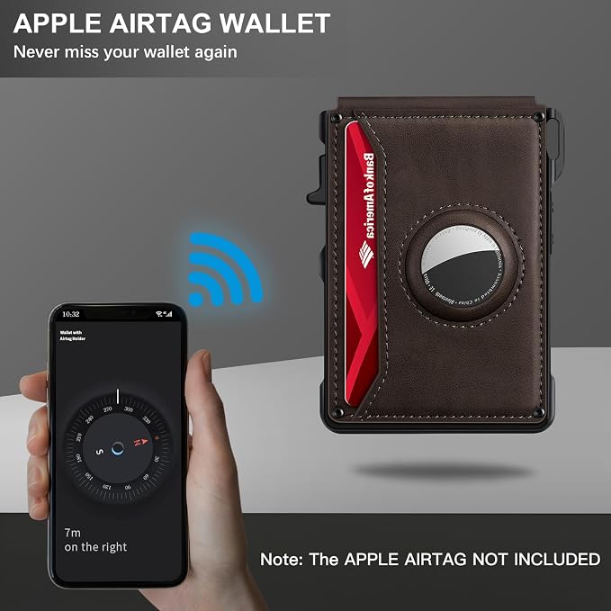Airtag Wallet for Men, Mens Smart Wallet for Air Tag RFID Blocking, Minimalist Bifold Pop Up Aluminum Credit Card Case Holder 12+ Cards with ID Window, Gift for Men, No Airtag Included, Coffee Brown - Image 4