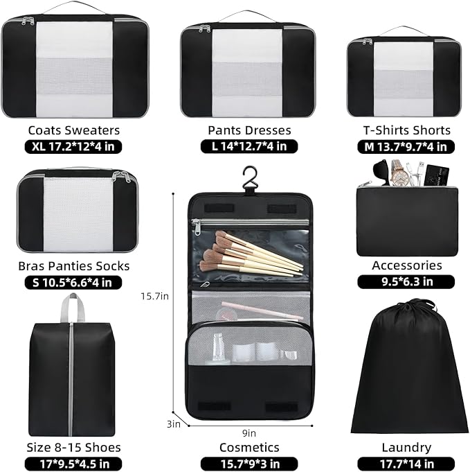 BAGAIL 6 Set/8 Set/10 Set Packing Cubes Various Sizes Packing Organizer for Travel Accessories Luggage Carry On Suitcase - Image 2