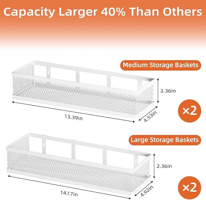 Spice Rack Wall Mount, 4 Pack Wall Spice Rack & Hanging Storage Baskets Organizer Wall Mount, Large Capacity Metal Spice Shelf for Kitchen Cabinet, Pantry Doors, Bathroom, Shower, Home Decor - Image 4