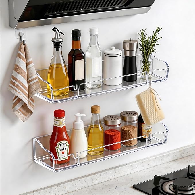 Clear Acrylic Floating Shelves for Wall, 4 Count | Upsimples Floating Stands, Living Room, Bedroom, Kitchen Storage, Bathroom Wall Organizer - Image 8