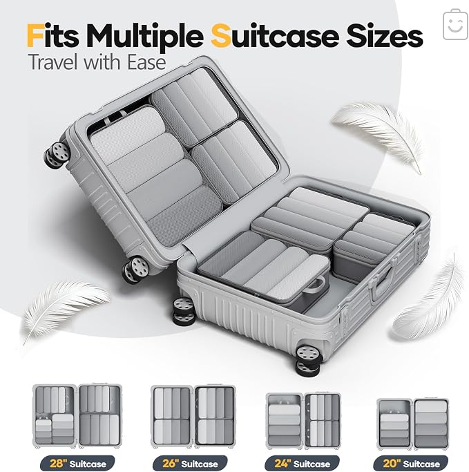 Veken 6/9/11 Set Compression Packing Cubes Garment Bags for Travel Essentials,Compressible Expandable Luggage Organizer Bags for Clothing,Space Saver Bags with Over 1000 pcs of Mesh Holes(Gray) - Image 7