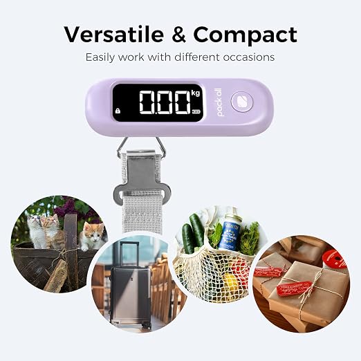 pack all Digital Luggage Scale for Travel, 110Lbs Capacity, 0.1Lb Precision | Handheld, Backlit LCD Display, Lb/Kg/Oz Conversion, Tare Function, Battery Included, Purple - Image 5