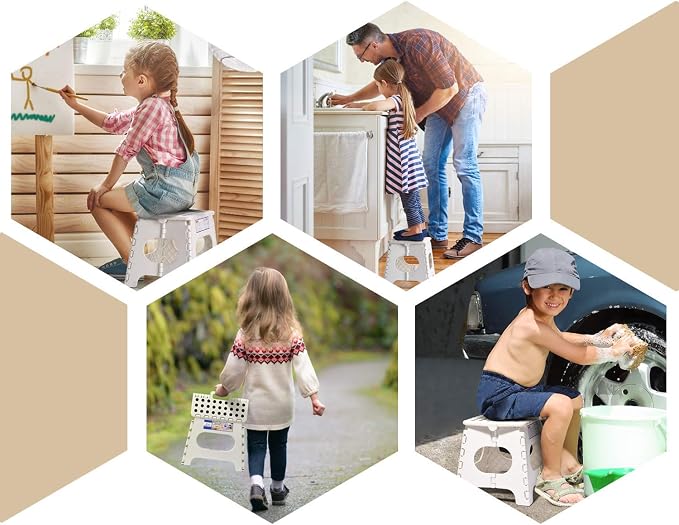 Dyforce Kids Step Stool 11 Inch, 300lbs Folding Step Stool for Adults | Toddler Step stool White,Anti-slip Heavy Duty with Carry Handle, Lightweight Foldable Stool for Bathroom Kitchen Bedroom - Image 9