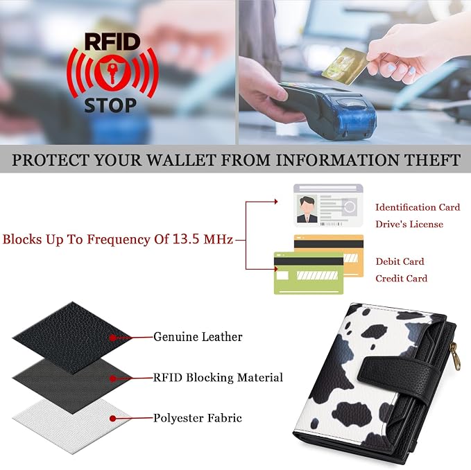 Small Wallet Women RFID Blocking Soft Leather Bifold Compact Card Holder Wallet for Women with Zipper Coin Pocket 4 ID Window - Image 6