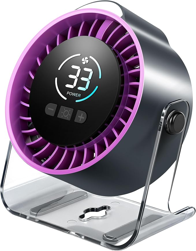 Portable Desk Fan - Rechargeable Small Fan with Night Light for Travel | 100 Speed Adjustable (Long Press) | LED Display | 7 Blades Quiet Motor | 12H Battery Life | Office & Bedroom Use by Oudisstech