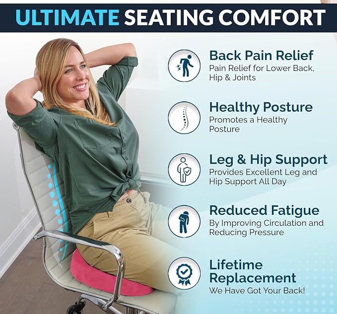 ComfiLife Doctor Recommended Seat Cushion - Premium Gel & Memory Foam Office Chair, Car Seat, Lifting Cushion - Chair Cushions for Back & Sciatica Relief - Seat Cushions for Office & Desk (Pink) - Image 5
