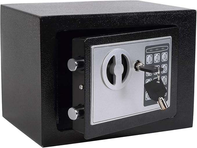 Yuanshikj Small Steel Security Safe Box with Keypad,Key;0.23 CuFt, Black | Electronic Digital Secure,9.1" W x 6.7" D x 6.7" H,Hidden for Home Dorm Apartment Hotel Office Cash Jewelry Storage by Yuanshikj