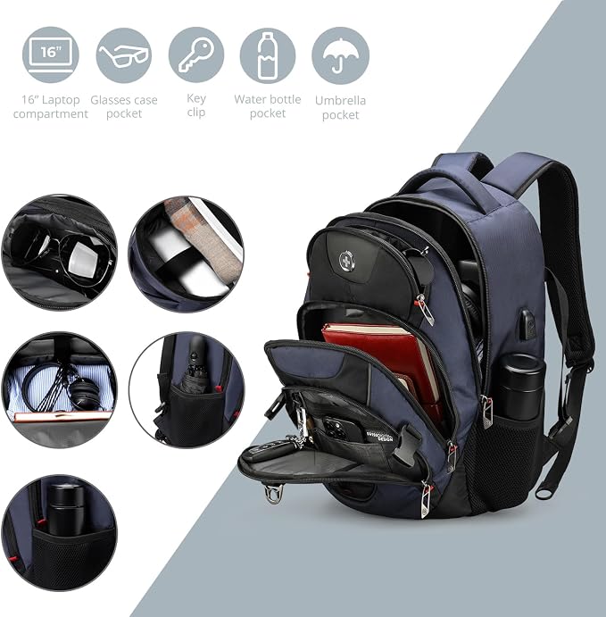 Swissdigital Design Travel Backpack for Men with Apple Find My, Laptop Backpack with USB Charging Port, RFID Protection, Add-A-Bag System - Travel Backpack for Men-Finder Color Random | SD803BT013-12 - Image 6