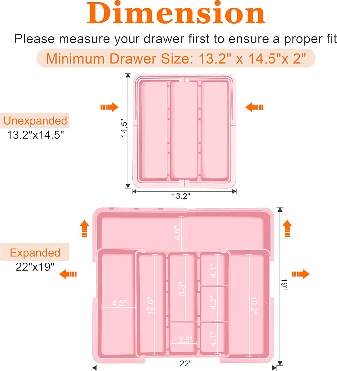 Large Utensil Drawer Organizer Expandable Silverware Organizer for Kitchen Drawer Adjustable Cooking Utensil Holder Cutlery Flatware Tray Spatula Tools Gadgets Storage Dividers Plastic Pink - Image 4