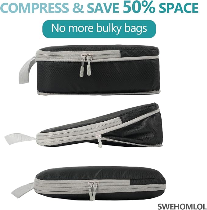 Compression Packing Cubes for Travel, 4 Set Expandable Packing Organizers, Lightweight Luggage Organizer Bags, Travel Essentials for Carry on, Handy Helper for Organizing Clothes，Black - Image 2