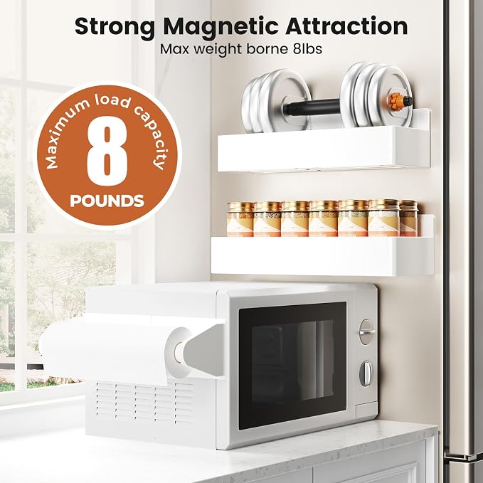 Mystozer Magnetic Spice Rack for Refrigerator,7 Pack Magnetic Shelf,Fridge Magnet Organizer with Paper Towel Holder,Utensils Racks,Hook Rack,Fridge Organizers and Storage White(7 Pack) - Image 2