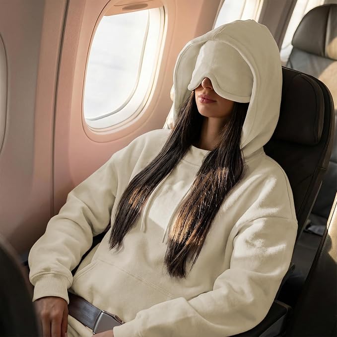 Ainangua Womens Oversized Pullover Essentials Hoodie with Eye Mask Comfor Airplane Mode Travel Office Vacation Sweatshirt - Image 2