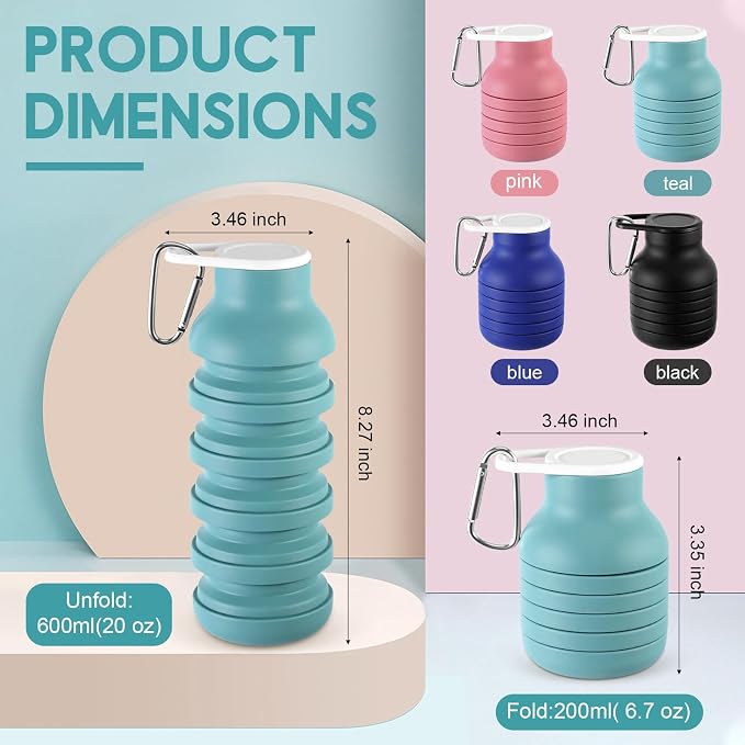 LemonRoad 4 Pcs 20 oz Portable Collapsible Water Bottles Reusable Silicone Foldable Water Bottle Lightweight Leakproof Expandable for Gym Traveling Camping Hiking Sports (Multicolor) - Image 2