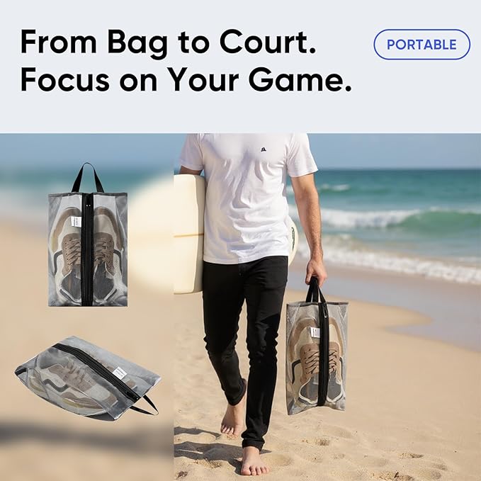 VUSIGN Travel Shoe Bag, Water-Resistant Shoe Pouch for Gym and Sport, Odor-Resistant Soccer Cleats Bag (Gray, 2-Pack) - Image 2