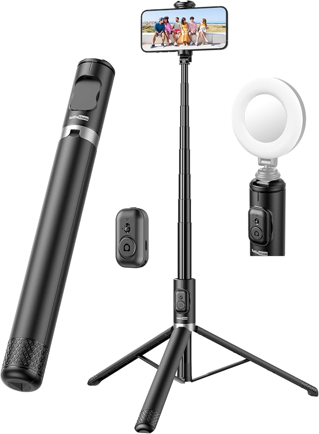 72" Cell Phone Selfie Stick Tripod, Aluminum Selfie Stick All-in-1 with Integrated Remote, Extendable Travel Smartphone Tripod Stand Compatible with iPhone 17/16/15/14/13/Android by SelfieShow