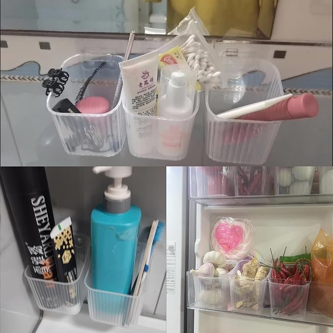 6Pack small Wall Mount Organizer, Adhesive Cabinet Door Storage Bins, Clear Makeup Container, Stackable Organizer Basket for Kitchen, Bathroom, rv, Pantry, Office，Refrigerator Small Items storage - Image 8