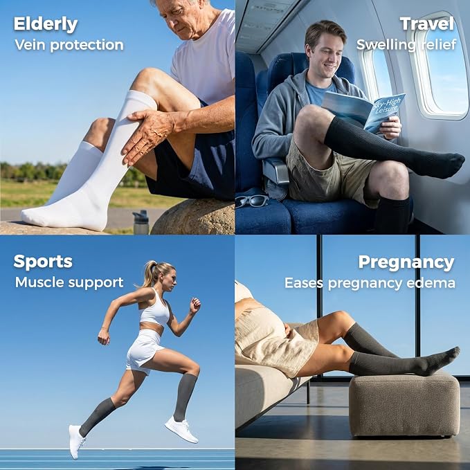 Compression Socks for Women & Men 15-20 mmHg, Knee High, 3 Pairs | Graduated Compression, Supports Circulation, Ideal for Nurses, Pregnancy, Travel, Flights, Running & Athletic Edema - Image 5