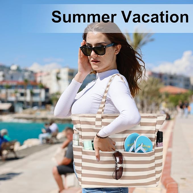 LEDAOU Large Beach Bag for Women, Waterproof Sandproof Tote Bag with Zipper | 36L Pool and Swim bag with Zipper, Wet/Dry pocket and 7 Pockets for Beach Days, Cruises, Vacations and Family travel - Image 4