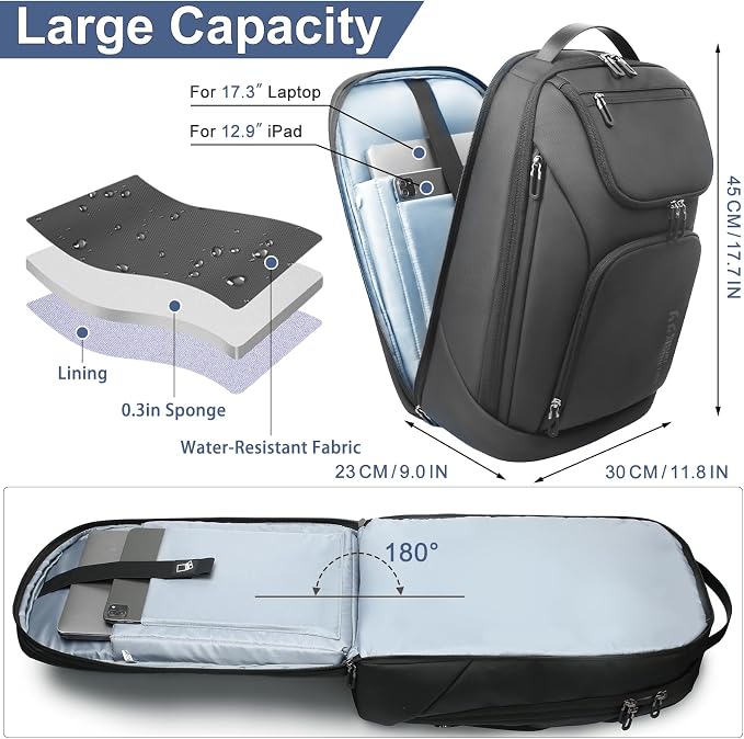 hk Business Smart Backpack for Men Anti-Theft for 17.3 Inch Laptop | with USB Charging Port Water-Resistant Large Durable Compact 30L for Travel College Work - Image 4