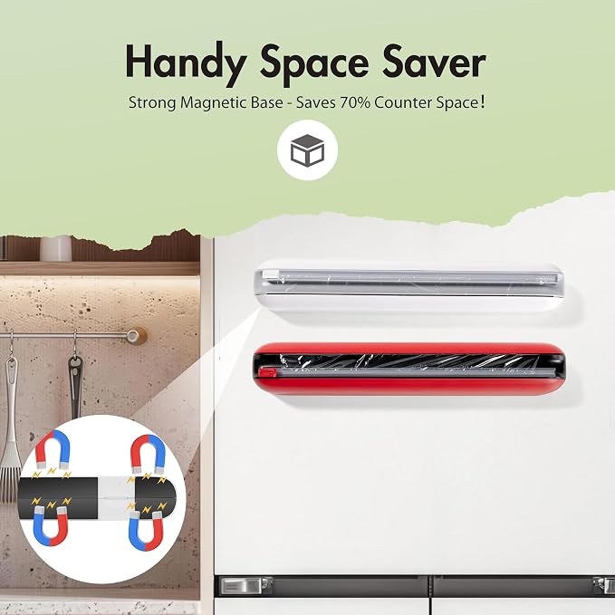 Aluminum Foil & Plastic Wrap Dispenser with Cutter - Easy One-Hand Operation, Space-Saving Kitchen Organizer for Worktops & Cabinets, Magnetic Cling Film Dispenser - Fits 12" Rolls, Gray - Image 5