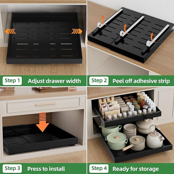 PAKETA 1 Pack Expandable Pull Out Cabinet Organizer,21" Deep | Pull Out Drawers for Cabinets with width from 12" to 20",Sliding Drawers for Cabinets with Upgrade 3 Slide Rails,hold 65 lbs - Image 6