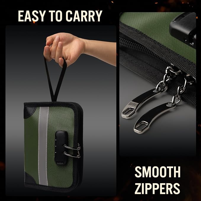 Fireproof Money Bag with Lock (1.6x8.7x6.3 In), Waterproof Document Holder with Zipper & Reflective Strip, Fire Safe Storage Pouch for Cash Passport Cards & Valuables, Home Safe Accessories - Image 6