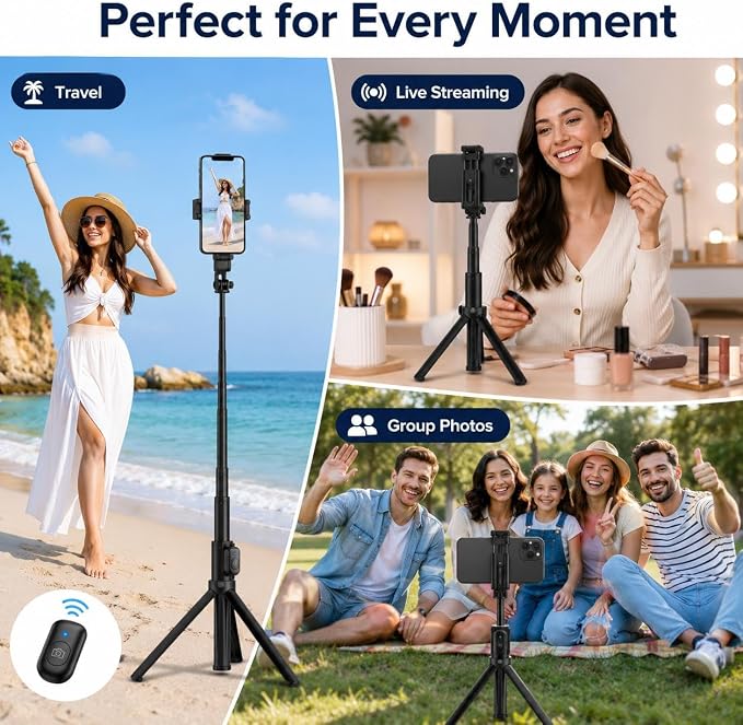 70" Phone Tripod Stand with Wireless Remote, Selfie Stick for iPhone Samsung Android, Portable Cell Phone Holder for Video Recording Photos Vlogging Travel - Image 8