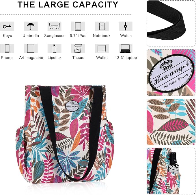 HUA ANGEL Floral Tote Bag - Casual Shoulder Bag Daily Tote Bag with Zipper Gym Travel Shopping Work Handbag for Women - Image 5
