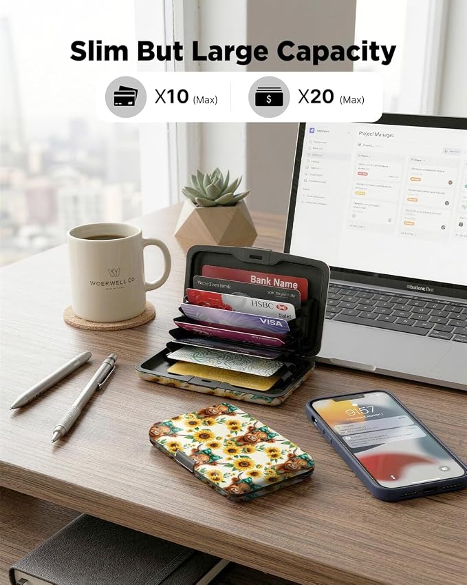 Maicican RFID Blocking Aluminum Credit Card Holder | Slim Metal Wallet for Women & Men, Business Card Case for Travel, Fits Front Pocket, Card holder wallet - Cute Cow - Image 5