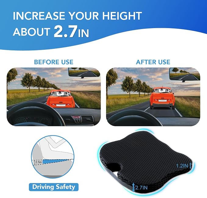 Lofty Aim Car Seat Cushion, Comfort Memory Foam Car Cushions for Driving (Black) - Image 6
