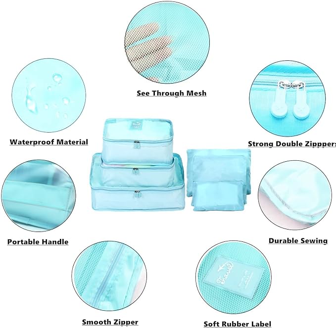 6 Set Packing Cube Luggage Organizer Pouch, Travel Storage Bags Organizer Set, Clothes Packing Cubes Laundry Pouch Suitcase Organizer Bags for Travel Carry On Luggage Packing (Blue Flamingo) - Image 4