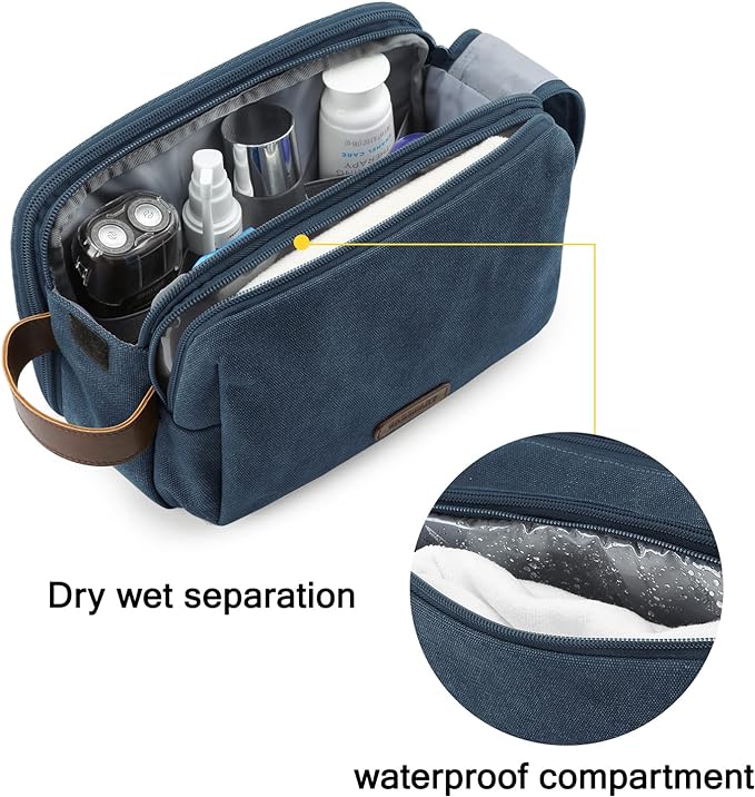 BAGSMART Toiletry Bag for Men, Canvas Travel Toiletry Organizer Dopp Kit Water-resistant Shaving Bag for Toiletries Accessories,Navy Blue-Medium - Image 3