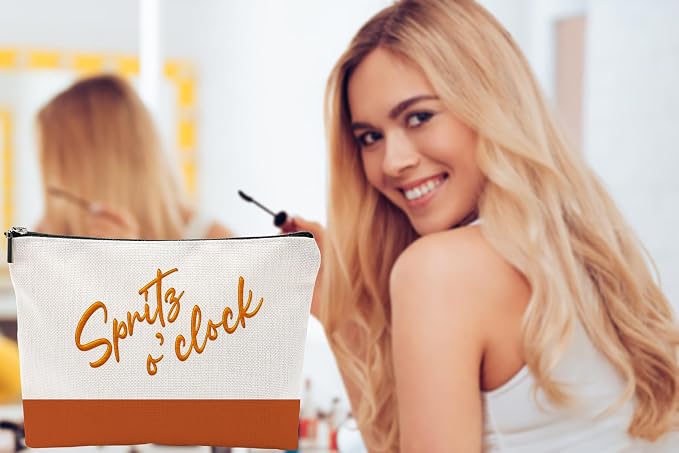 ZUYUROU Funny Makeup Bag for Women - Spritz o'clock Cocktail Lover Gift - Italian Summer Vacation Travel Pouch - Trendy Orange Color Block Toiletry Organizer for Bachelorette Party & Bridesmaids - Image 5