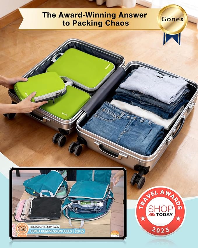 Gonex Compression Packing Cubes, 4-Piece Expandable Travel Organizers | Double-Zip Compression, Space-Saving Design, Ripstop Fabric, Carry-On & Backpack Friendly, Family & Business Travel - Image 2