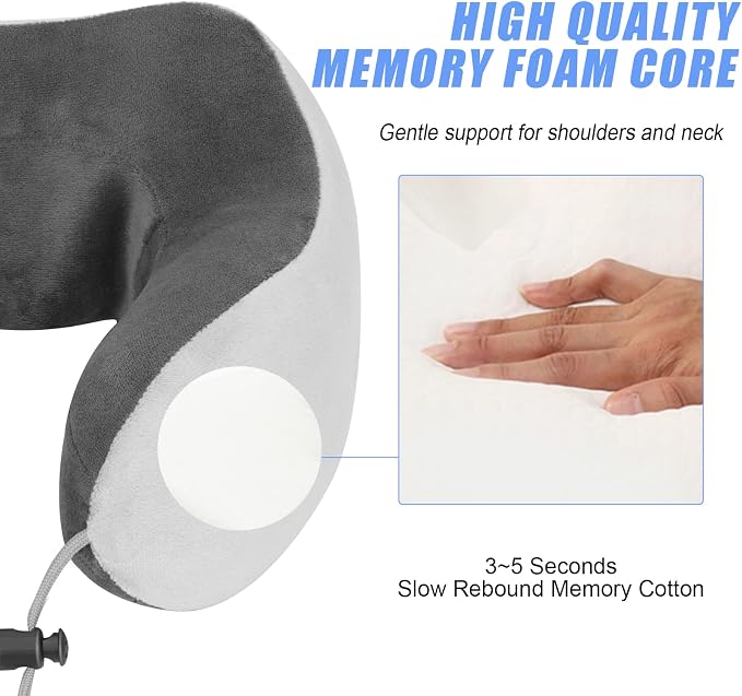 Travel Neck Pillow/Electric Neck Massager with Heating, Memory Foam Pillow for Neck Pain Relief, Neck Support Pillow for Airplane, Car, Office, Gift (Grey) - Image 4