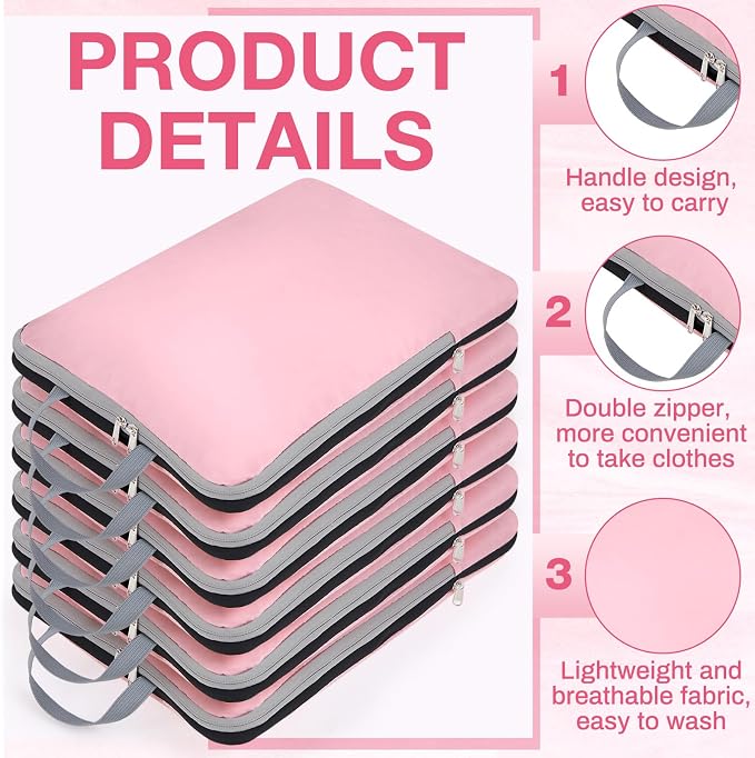 Hosuly 6 Pcs Large Ultralight Compression Packing Cubes for Travel 17.3 x 12.6'' XL Large Expandable Luggage Storage Organizers for Save Space Family Long Trips (Pink) - Image 3