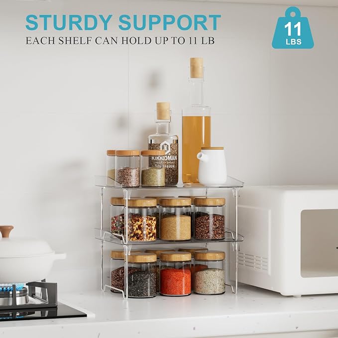 STARLATTA 2 Pcs Cabinet Organizer Shelf, Stackable Kitchen Counter Shelves, Spice Rack,Countertop Organizers, Clear Plastic Storage Shelves Rack for Makeup,Bathroom,Cupboard,Desk,Pantry Organization - Image 5